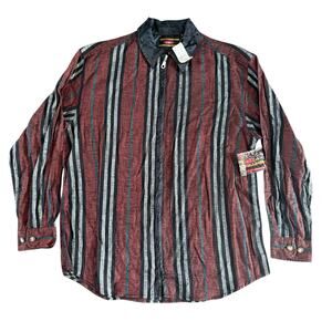 Extreme Limit Striped Zip Front Shirt Men’s Medium NWT Burgundy Gray Black Green